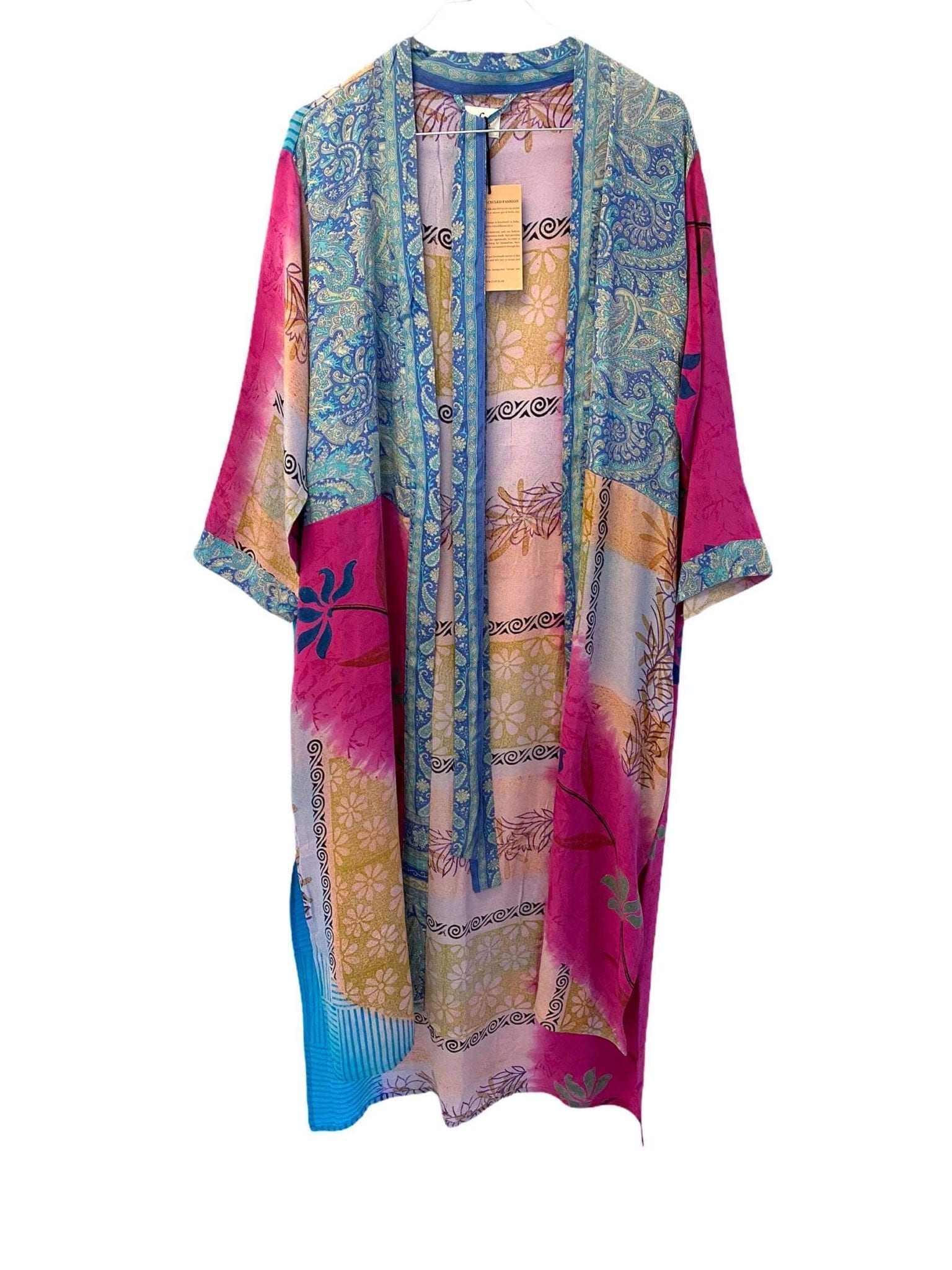 harpun Fugtig Udvidelse Vintage sarisilk Long kimono Pink/pastelblue mix Onesize | MANIA Copenhagen