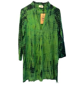 Vintage sarisilk Goa short dress Green dip dyr S/M