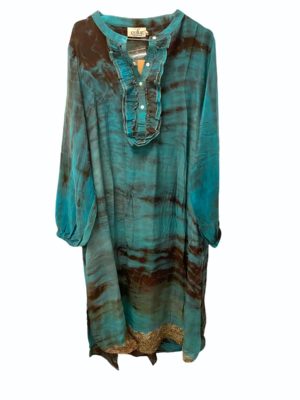 Vintage sarisilk Dubai dress Aubergine/tuqouise dipdye M/L