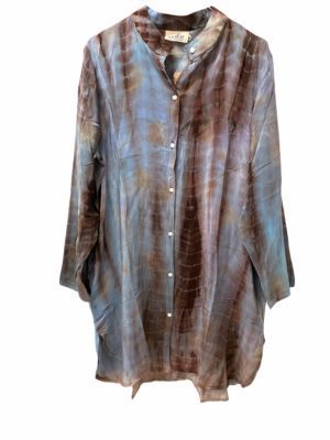 Vintage sarisilk Big shirt  Aubergine/Blue Dip dye M/L