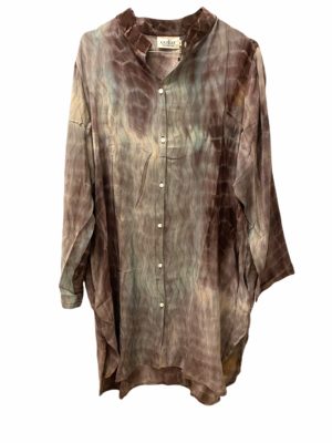 Vintage sarisilk Big shirt  Aubergine/Grey Dip dye M/L