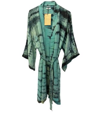 Vintage sarisilk short Dubai kimono soft Aqua Dip dye Onesize