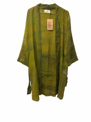 Vintage sarisilk short kimono Olive green dipdye Onesize