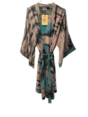 Vintage sarisilk short Dubai kimono Nude/Aqua Dip dye Onesize