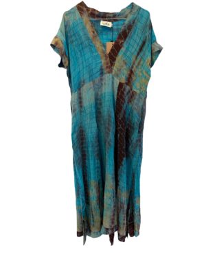 Vintage sarisilk Casual Long dress Turqoise dip dye S/M