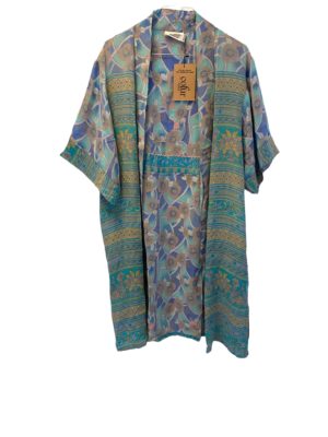 Vintage sarisilk short sleeve kimono,turqouise Onesize