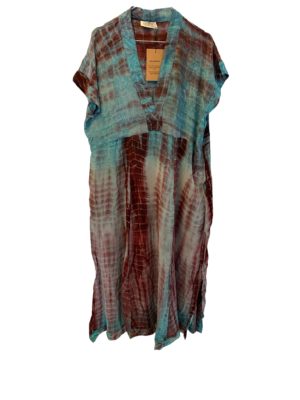Vintage sarisilk Casual Long dress Aqua/Aubergine dip dye M/L