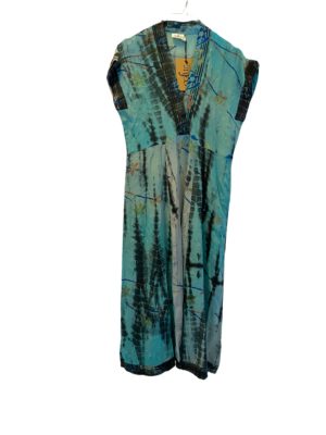 Vintage sarisilk Casual Long dress Aqua dip dye S/M