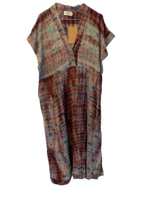Vintage sarisilk Casual Long dress Aubergine dip dye M/L