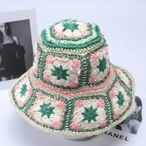 Summer hat- Crochet green/pink