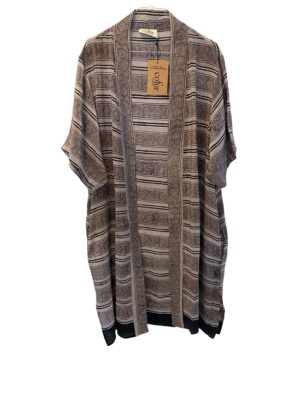 Vintage sarisilk short sleeve kimono, black/ Grey Onesize