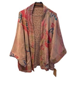 Vintage sarisilk reverseable kimono jacket Rose/flowers Onesize