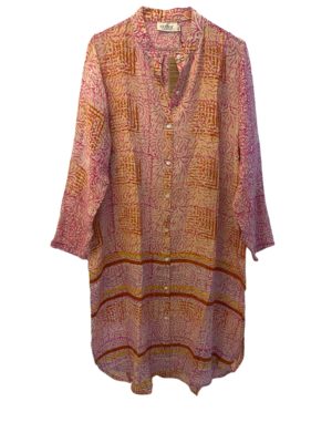 Vintage sarisilk Dubai shirtdress pink M/L 4