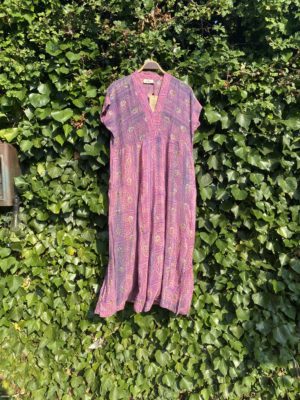 Vintage sarisilk Casual Long dress Purple sequins M/L
