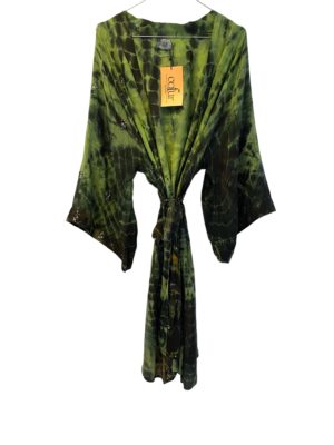 Vintage sarisilk short Dubai kimono Green sequin dipdye