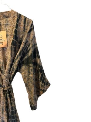 Vintage sarisilk short Dubai kimono Camel paisley dipdye