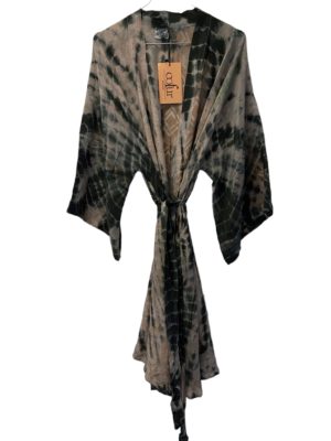 Vintage sarisilk short Dubai kimono Light Grey/beige dipdye