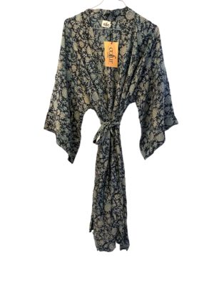Vintage sarisilk short Dubai kimono Navy floral
