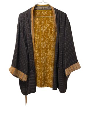 Vintage sarisilk reverseable kimono jacket Black/ Olive Onesize