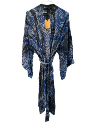 Vintage sarisilk short Dubai kimono Royal blue floral dipdye