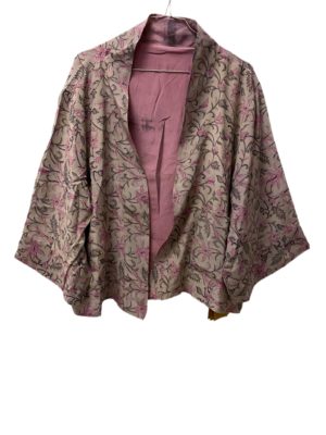 Vintage sarisilk reverseable short jacket Grey floral  dipdye
