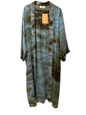 Vintage sarisilk Long kimono soft blue dipdye