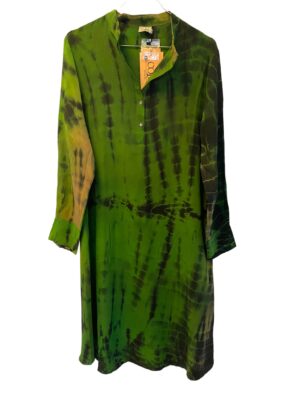 Vintage sarisilk Asti shirtdress Green dip dye S/M 2