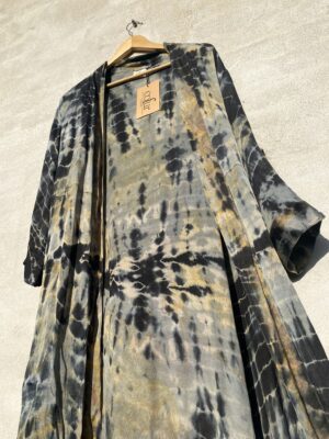 Cofur silk Long kimono soft Grey dipdye