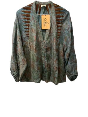 COFUR Khalifa shirt sarisilk embrodery S/M 15 , Petrol/brown