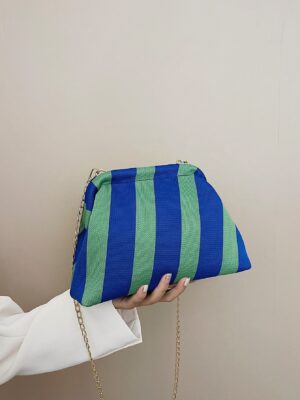 Striped clutch with chain Blue/green