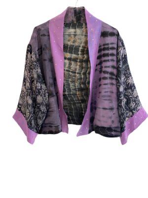 Cofur, sarisilk reverseable short jacket Purple floral dipdye