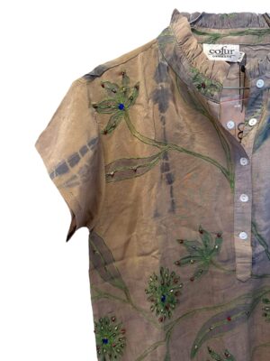Cofur Skagen shirt sarisilk S/M, Dusty green Embrodery