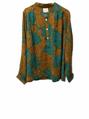 ByLi silk blouse L/XL, Petrol/mustard