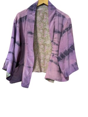 Cofur, sarisilk reverseable short jacket Purple/floral dipdye