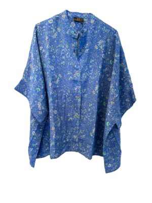 Vintage Sarisilk Diva blouse, Blue flowers Onesize