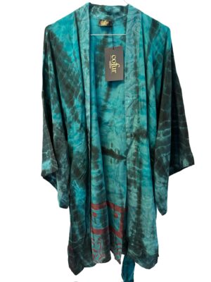 COFUR sarisilk short Dubai kimono turquoise dipdye
