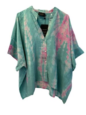 Vintage Sarisilk Diva blouse, Mint/pink Dipdye Onesize