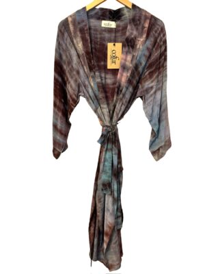 Cofur Vintage sarisilk Long kimono blue/purple dipdye