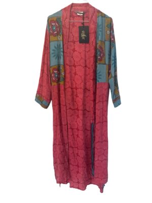 Cofur Vintage sarisilk Long kimono petrol/peprose