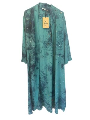 Cofur Vintage sarisilk Long kimono Turquoise embrodery