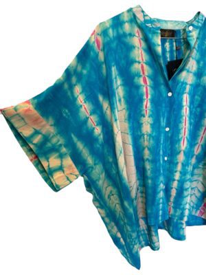 Vintage Sarisilk Diva blouse, turqoise dip dye Onesize