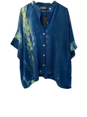 Vintage Sarisilk Diva blouse, petrol dip dye Onesize